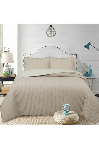 Kahve 260x240 Cm Bella Home Çift Kişilik Sofia Ponponlu Yatak Örtüsü 395129