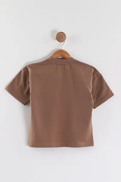 Kahve (3-10 Yaş) Karakter Baskılı Oversize Erkek Çocuk Tişört 469008