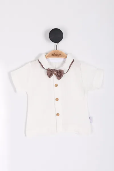 Kahve (3-12 Ay) Çizgili Papyonlu Erkek Bebek Salopet Takım 255329