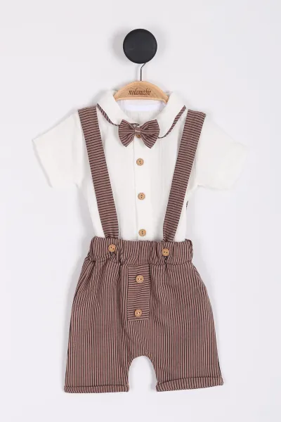 kahve-3-12-ay-cizgili-papyonlu-erkek-bebek-salopet-takim-255329