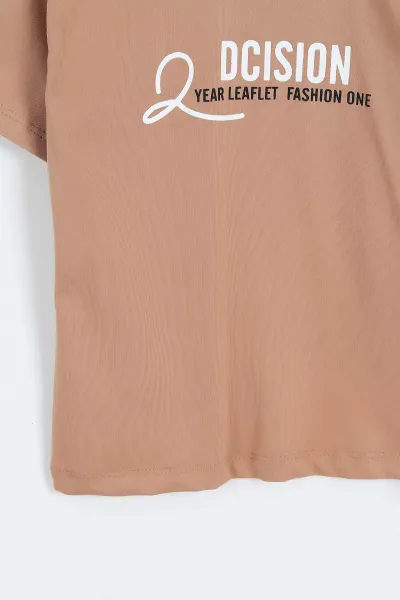 Kahve (3-12 Yaş) Yazı Baskılı   Kısa Kol   Erkek Çocuk Tişört 354406