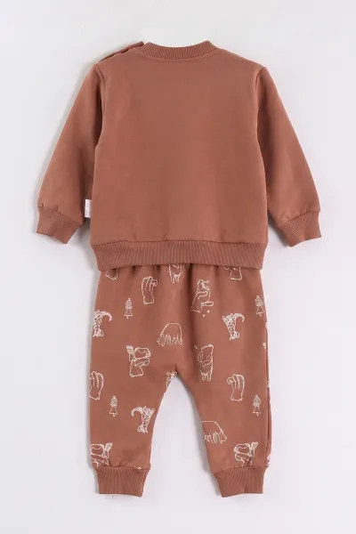Kahve (3-24 Ay)  Ayıcık Baskılı  2 İp Erkek Bebek Takım 472964
