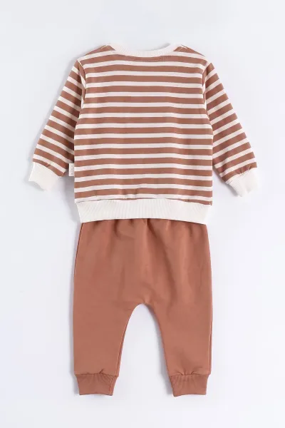 Kahve (3-24 Ay)  Çizgili Cep Detaylı 2 İp Erkek Bebek Takım 472960