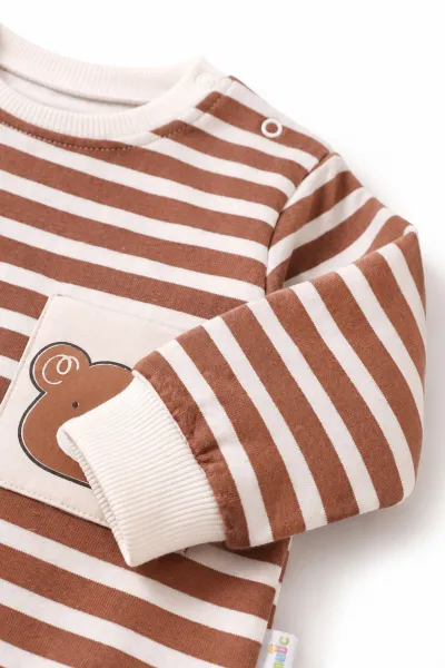 Kahve (3-24 Ay)  Çizgili Cep Detaylı 2 İp Erkek Bebek Takım 472960