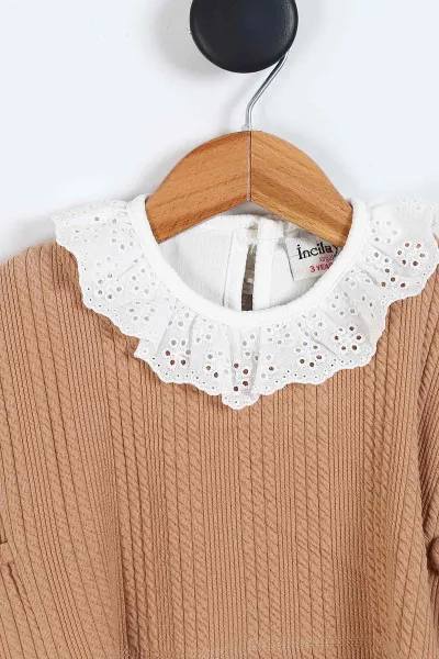 Kahve (3-7 Yaş) Yandan Bağlamalı Güpürlü Badili Kız Çocuk 3'lü Takım 331709