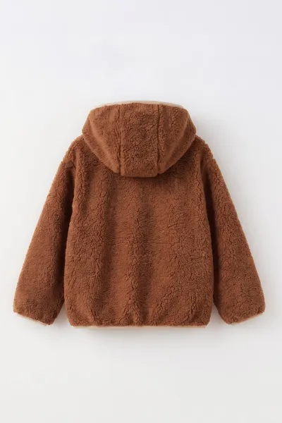 Kahve (1-8 Yaş) Understand Nakışlı Kapüşonlu Kanguru Cepli Yardım Fermuarlı Kuzu Erkek Çocuk Sweatshirt 496431