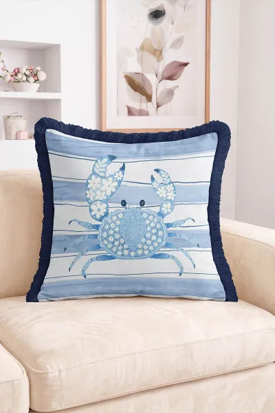 43x43 Cm Dijital Baskılı Fermuarlı Çift Taraflı Saçaklı Kırlent Kılıfı 483437