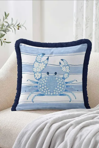 43x43 Cm Dijital Baskılı Fermuarlı Çift Taraflı Saçaklı Kırlent Kılıfı 483437