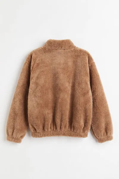 Kahve (5-11 Yaş) Cepli Peluş Kız Çocuk Hırka 498157