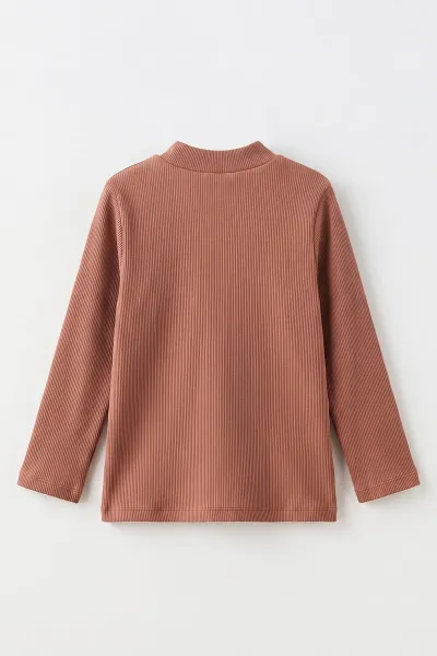 Kahve (5-12 Yaş) Yarım Balıkçı Yaka Kaşkorse Çocuk Body Sweatshirt 495472