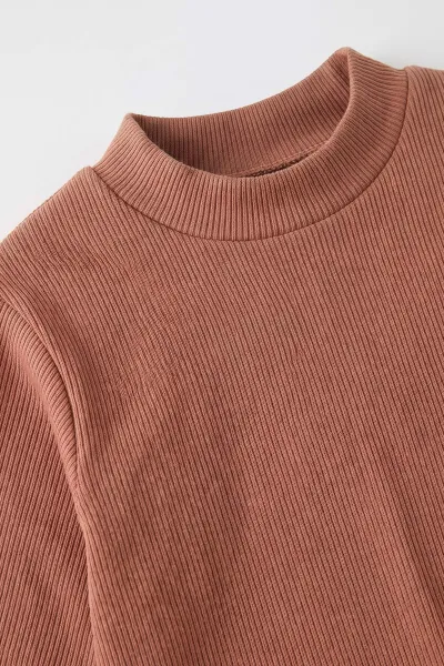 Kahve (5-12 Yaş) Yarım Balıkçı Yaka Kaşkorse Çocuk Body Sweatshirt 495472