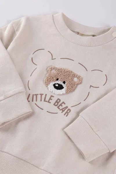 Kahve (6-18 Ay)Bear Süzene Nakışlı Çıtçıtlı Çimalı Erkek Bebek Takım 477305