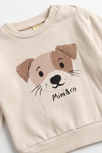 Kahve (6-18 Ay)Köpek Baskılı Çıtçıtlı Çimalı Erkek Bebek Takım 477639