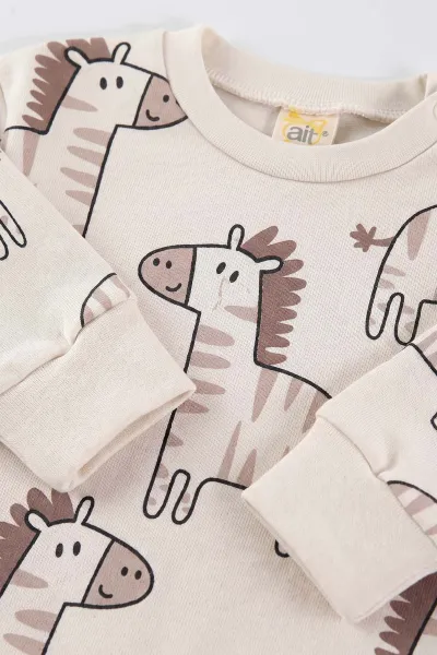 Kahve (6-18 Ay)Zürafa Baskılı Çıtçıtlı Çimalı Erkek Bebek Takım 477645