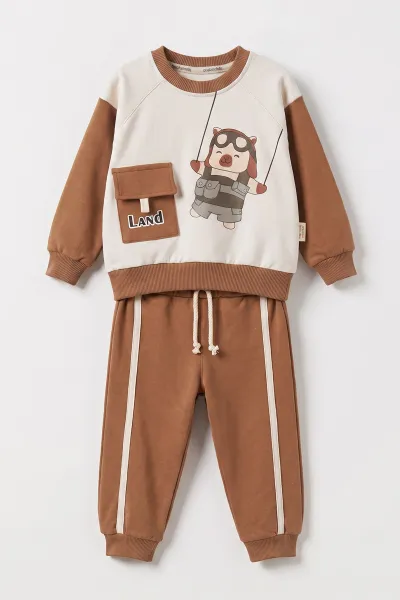 Kahve (6-24 Ay) Land Baskılı   2 İp Erkek Bebek Mevsimlik Takım 475643