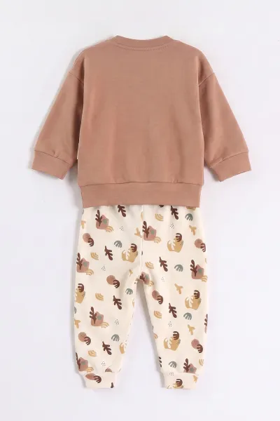 Kahve (6-24 Ay) Nakışlı Erkek Bebek 2'li Takım 473062