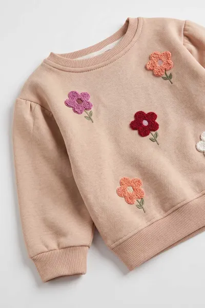Kahve (6-24 Ay) Papatya Nakışlı   3 İp Şardonlu Kız Bebek Kışlık Takım 497250