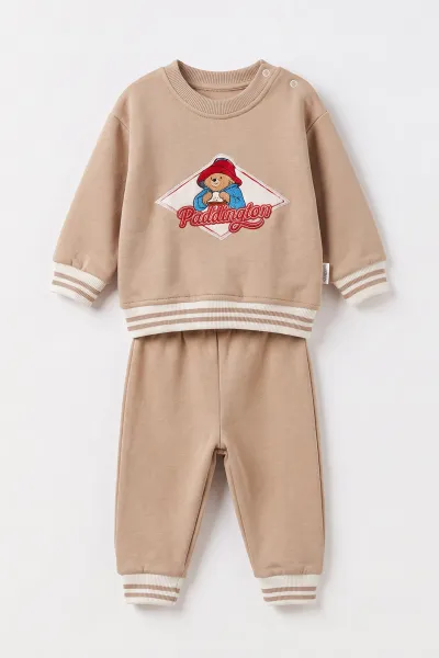 Kahve (6-24 Ay) Pattington Nakışlı 3 İp Şardonlu Erkek Bebek Kışlık Takım 499780
