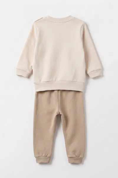 Kahve (6-24 Ay) Süzene Ayıcık Nakışlı  Erkek Bebek 2'li Takım 472847
