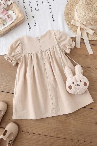 Kahve (6-24 Ay) Tavşan Çantalı Kol Lastikli Kız Bebek Elbise 470834