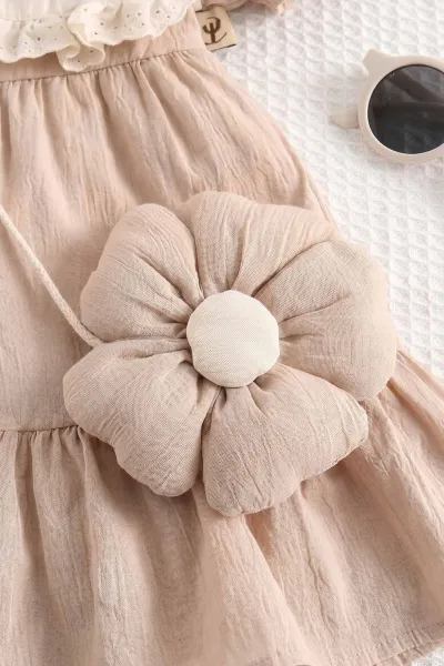 Kahve (6-24 Ay)Yakası Nakışlı Fistolu Müslin Kız Bebek Elbise 467273