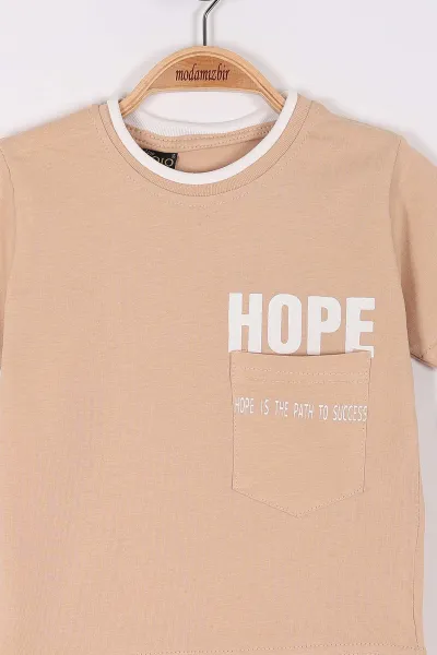 Kahve (7-10 Yaş) Hope Baskılı Şortlu Erkek Çocuk Takım 258713