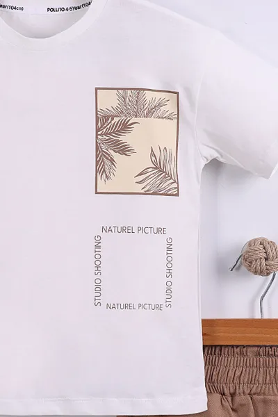 Kahve (7-11 Yaş)Natural Picture Baskılı Tişörtlü  Gabardin Şortlu Erkek Çocuk Yazlık Takım 441932