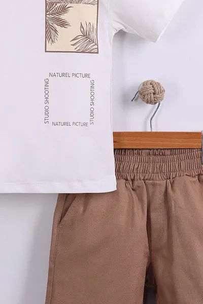 Kahve (7-11 Yaş)Natural Picture Baskılı Tişörtlü  Gabardin Şortlu Erkek Çocuk Yazlık Takım 441932
