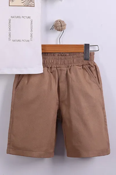 Kahve (7-11 Yaş)Natural Picture Baskılı Tişörtlü  Gabardin Şortlu Erkek Çocuk Yazlık Takım 441932