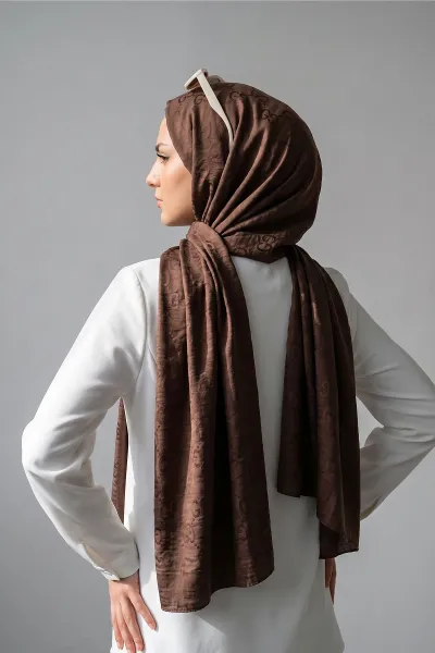 Kahve 70x180 Cm Elegance Premium Pamuk Jakar Şal 475021