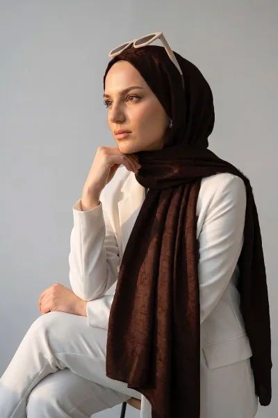 Kahve 70x180 Cm Elegance Premium Pamuk Jakar Şal 475021