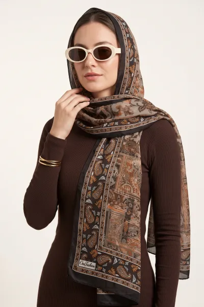 Kahve 75x180 Cm Our Fashion Dijital Baskılı Desenli Soft Şal 408646