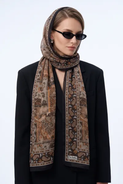 Kahve 75x180 Cm Our Fashion Dijital Baskılı Desenli Soft Şal 408646