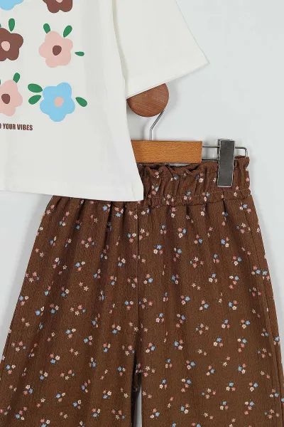 Kahve (8-12 Yaş) Baskılı Bürümcük Kumaş Kız Çocuk Takım 253839