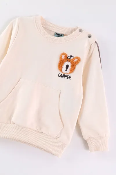 Kahve (9-24 Ay)Ayıcık Süzene Nakışlı İki İp Erkek Bebek Takım 475546