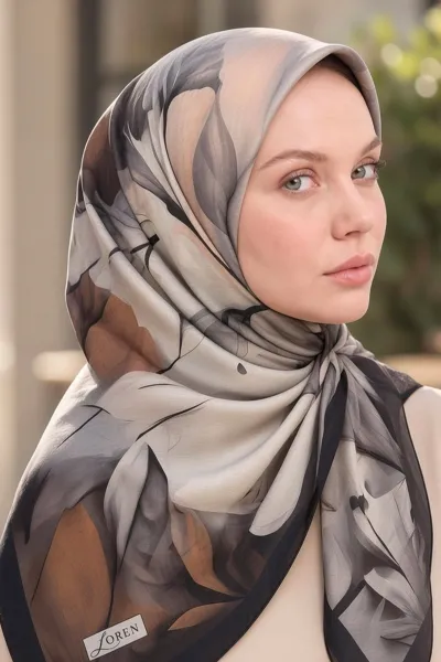Kahve 90x90 Cm Dijital Baskılı Botanica Desen Soft Eşarp 498465