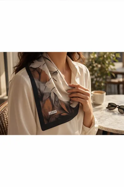 Kahve 90x90 Cm Dijital Baskılı Botanica Desen Soft Eşarp 498465