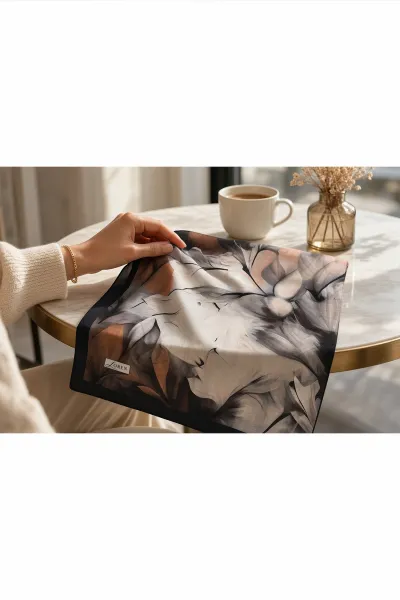 Kahve 90x90 Cm Dijital Baskılı Botanica Desen Soft Eşarp 498465
