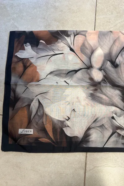 Kahve 90x90 Cm Dijital Baskılı Botanica Desen Soft Eşarp 498465
