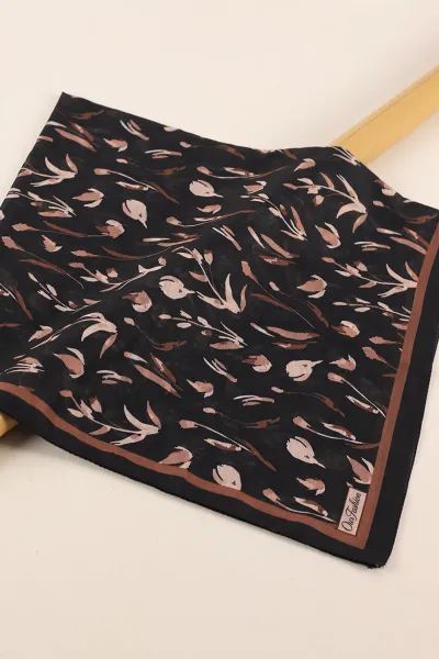 Kahve 90x90 Cm Dijital Baskılı Desenli Tülbent Eşarp 428555