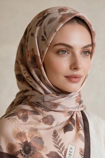 Kahve 90x90 Cm Dijital Baskılı Rosalie Desen Soft Eşarp 498541