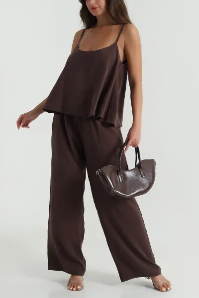Kahve Askılı Tencel Kadın İkili Takım 471655