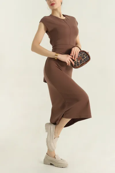 Kahve Bağlamalı Çimalı Modal Elbise 350502