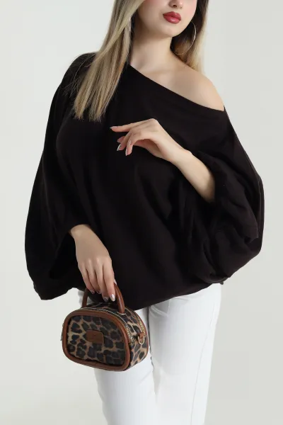 Kahve Balon Kol Yün Karışımlı Triko Kazak 489970