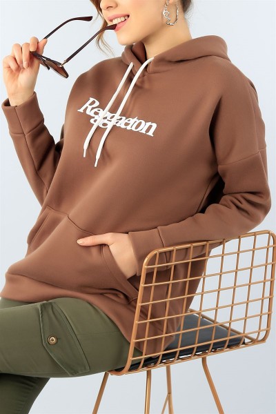 Kahve Baskılı Şardonlu Bayan Sweat 44794