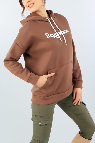 Kahve Baskılı Şardonlu Bayan Sweat 44794