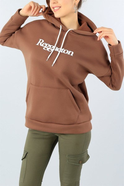 Kahve Baskılı Şardonlu Bayan Sweat 44794