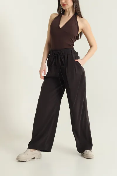 Kahve Beli Lastikli  Modal Kadın Pantolon 429346