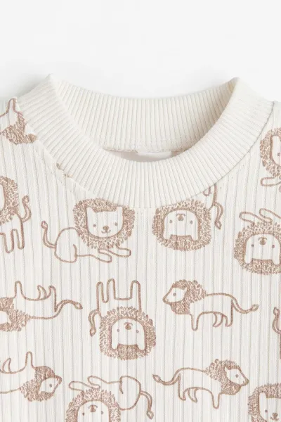 Kahve Beyaz  (1-3 Yaş) Aslan Desenli Raporlu Çocuk Pijama Takım 477331