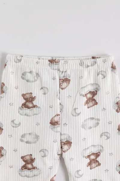 Kahve Beyaz (1-3 Yaş) Bulutlu Ayı  Baskılı Raporlu Çocuk Pijama Takım 477253